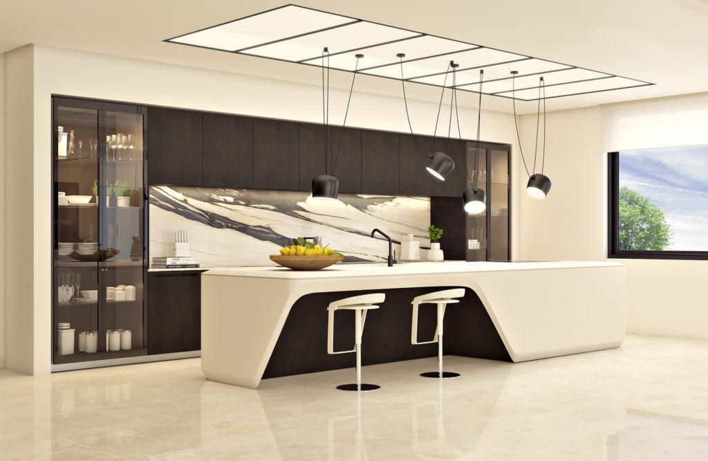 minimalist style kitchen in black and white tones